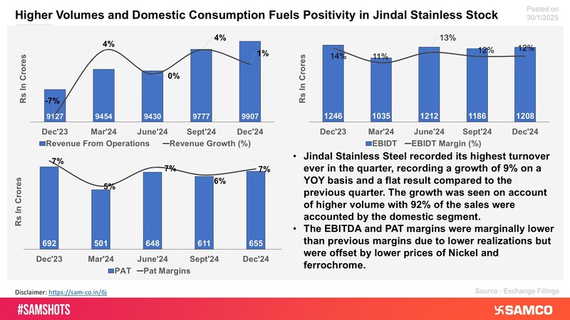 The graph evaluates the performance of Jindal Stainless Steel for Q3FY25 on various financial parameters.