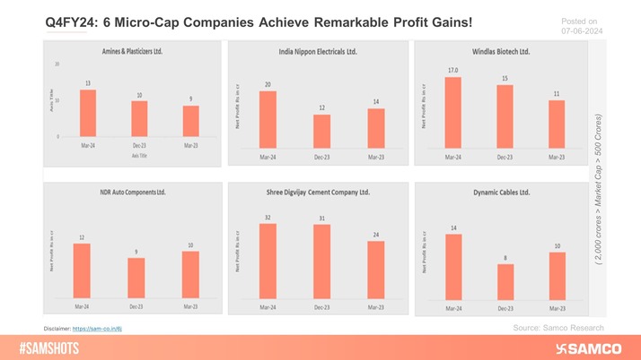 The below chart indicates the results of 6 micro-cap companies that achieved remarkable profit gains in Q4FY24.